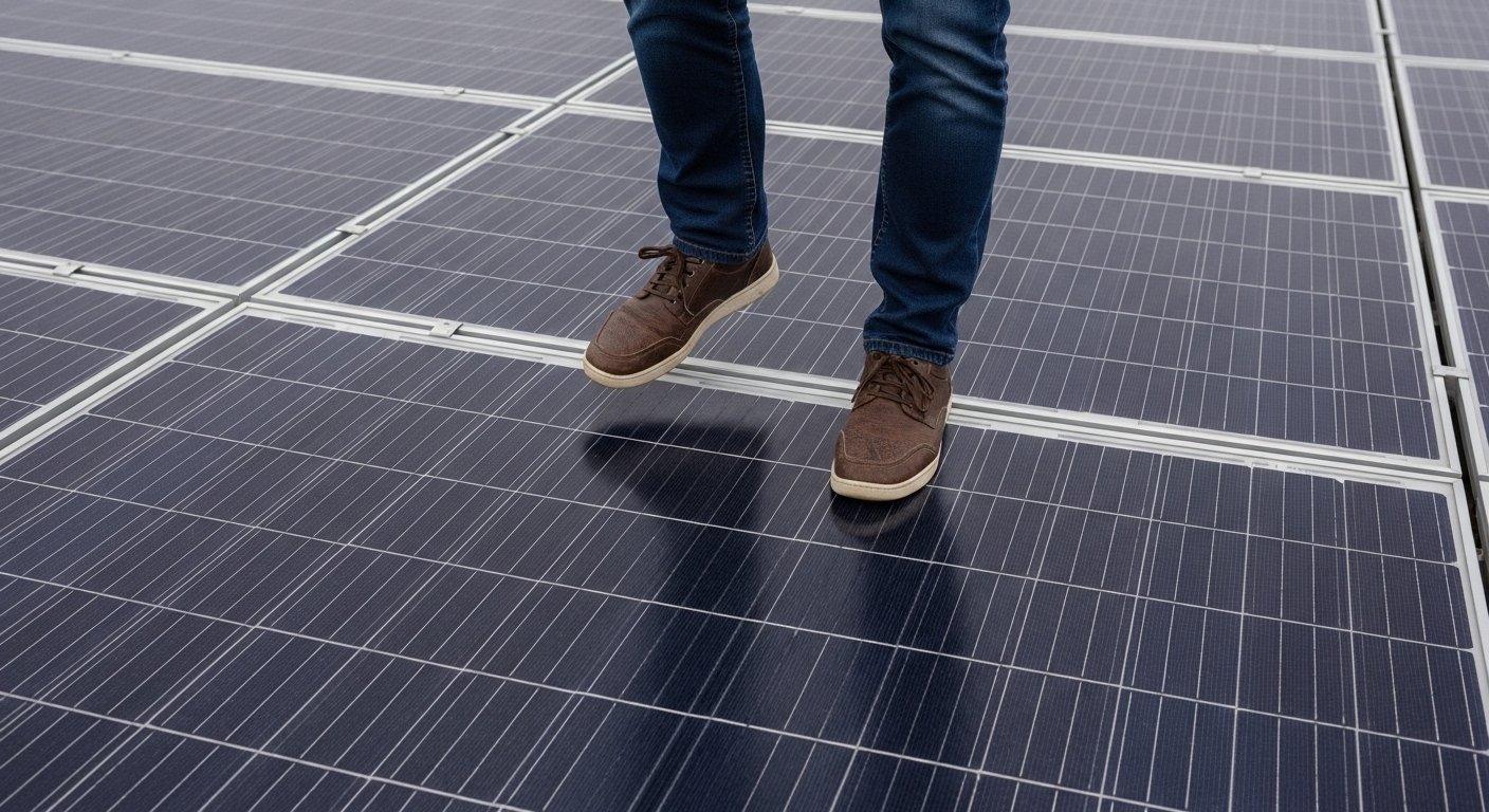 Czy można chodzić po panelach fotowoltaicznych, jak mężczyzna na zdjęciu?